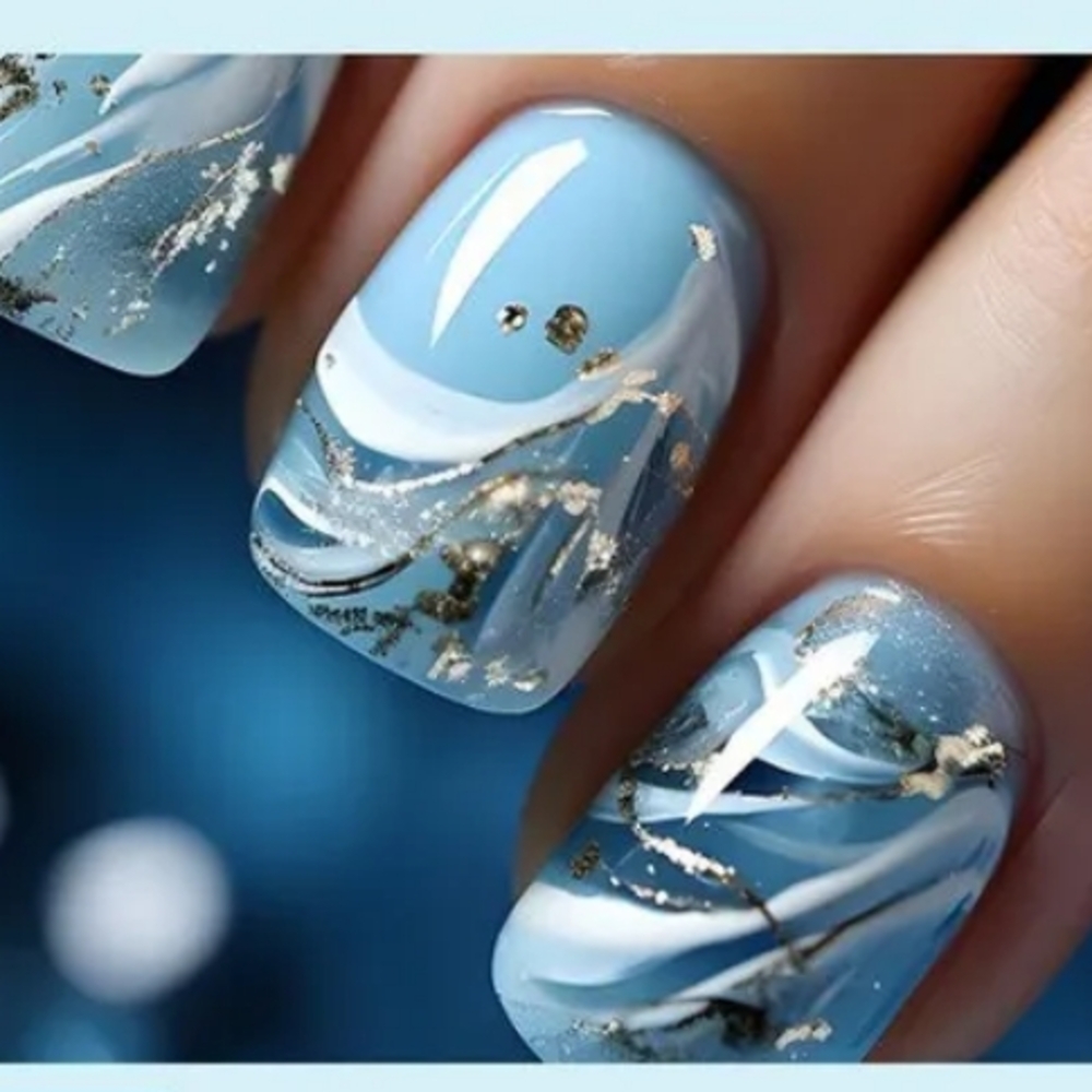 Elegant Blue and White Marble Nail Art